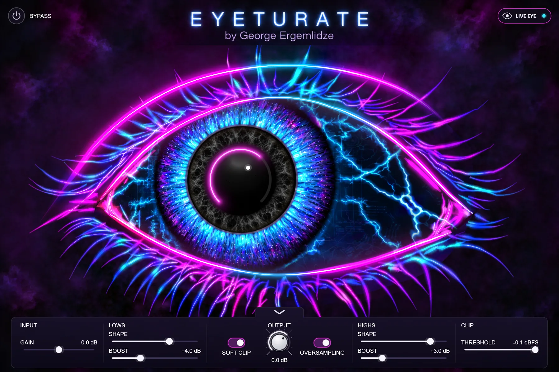 EYETURATE with LIVE EYE switched on: the eye has turned to look toward the upper left