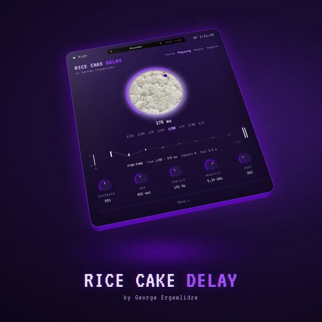 Rice Cake Delay plugin window at an angle